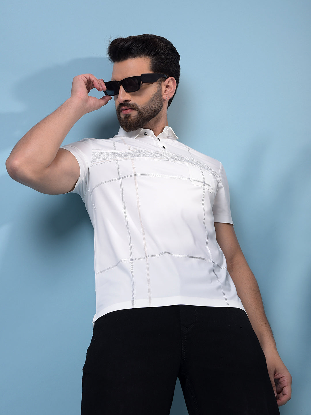 Men's White Printed Polo Neck T-Shirt-Men T-Shirts-Crimsoune Club