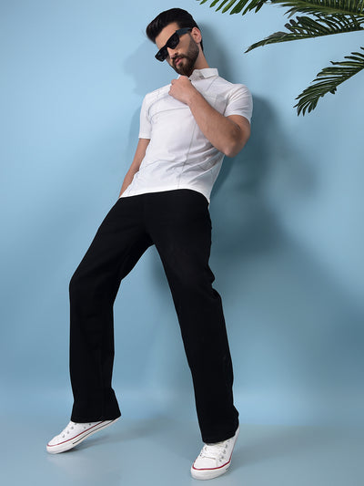 Men's White Printed Polo Neck T-Shirt-Men T-Shirts-Crimsoune Club