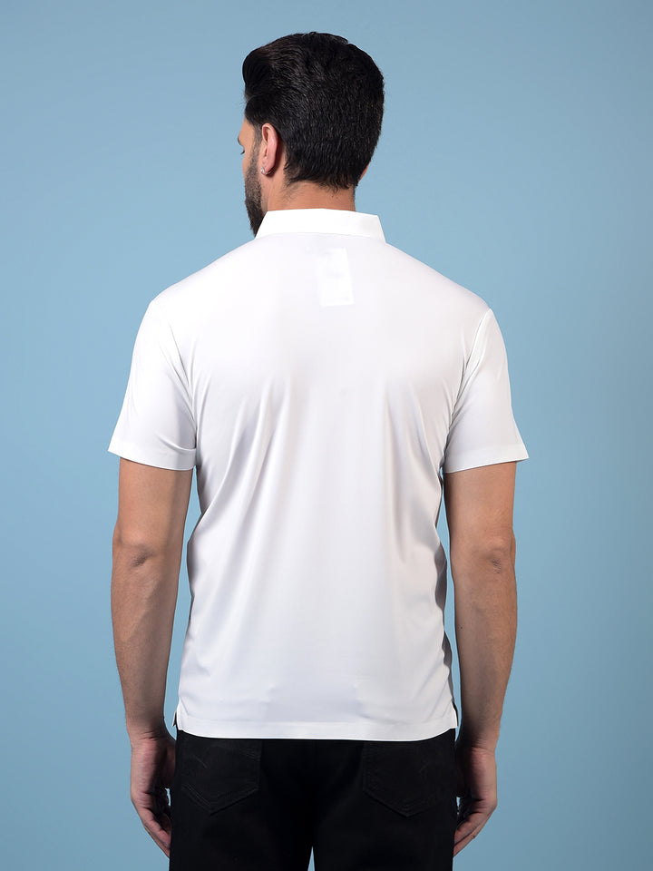 Men's White Printed Polo Neck T-Shirt-Men T-Shirts-Crimsoune Club