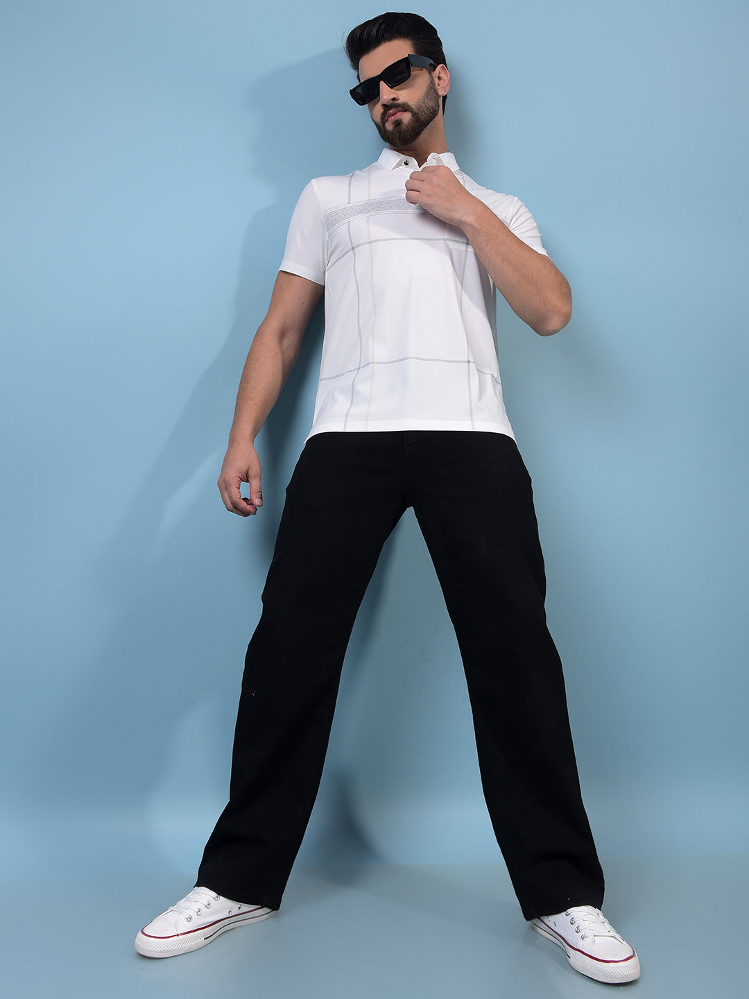 Men's White Printed Polo Neck T-Shirt-Men T-Shirts-Crimsoune Club