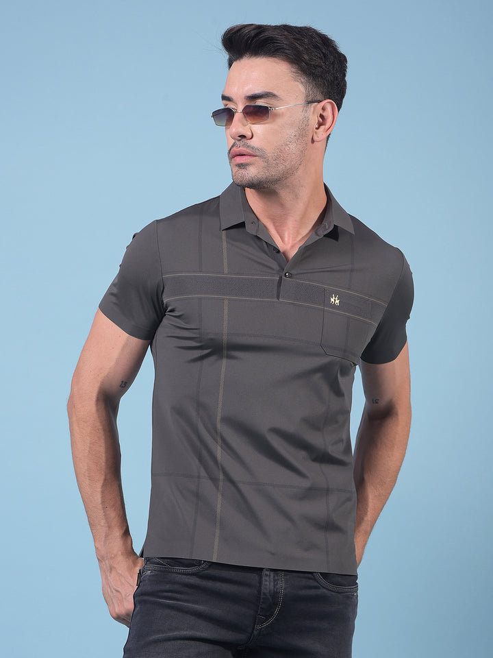 Grey Printed Polo Neck T-Shirt-Men T-Shirts-Crimsoune Club