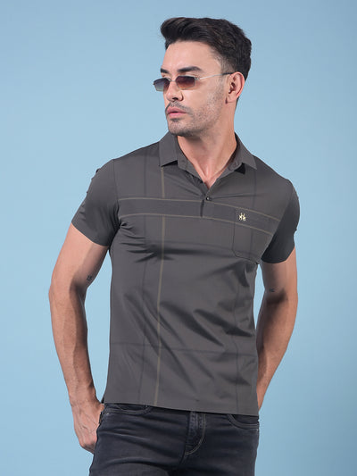 Grey Printed Polo Neck T-Shirt-Men T-Shirts-Crimsoune Club