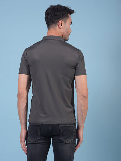 Grey Printed Polo Neck T-Shirt-Men T-Shirts-Crimsoune Club