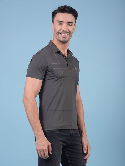 Grey Printed Polo Neck T-Shirt-Men T-Shirts-Crimsoune Club