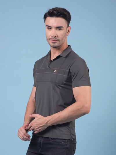 Grey Printed Polo Neck T-Shirt-Men T-Shirts-Crimsoune Club