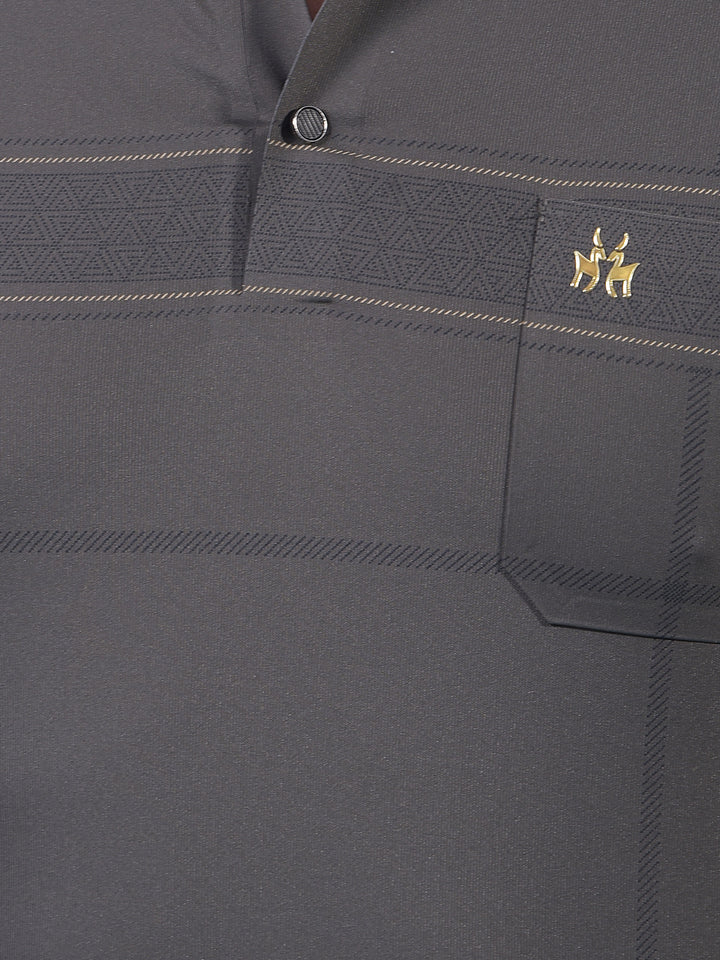 Grey Printed Polo Neck T-Shirt-Men T-Shirts-Crimsoune Club