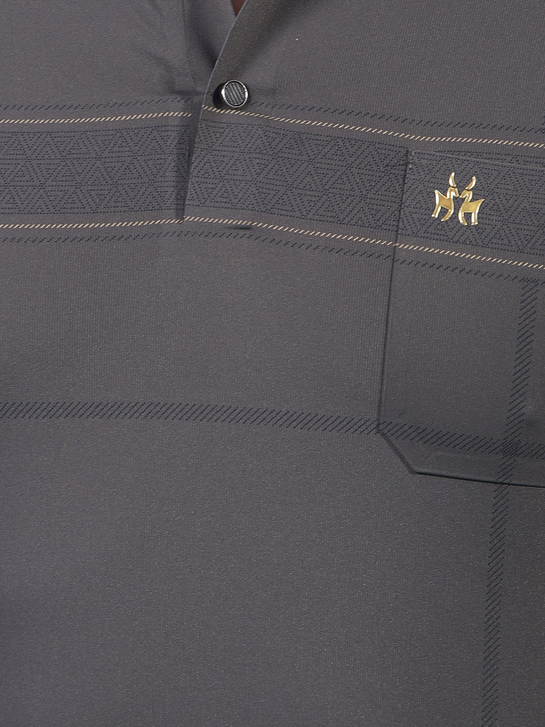 Grey Printed Polo Neck T-Shirt-Men T-Shirts-Crimsoune Club