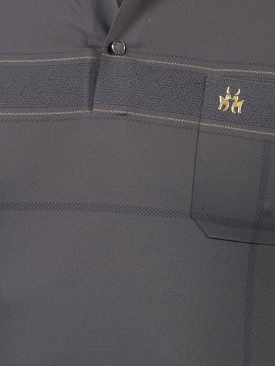 Grey Printed Polo Neck T-Shirt-Men T-Shirts-Crimsoune Club