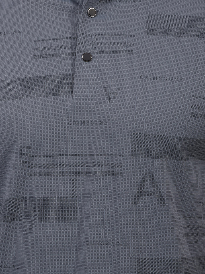 Grey Typographic Print Polo Neck T-Shirt-Men T-Shirts-Crimsoune Club