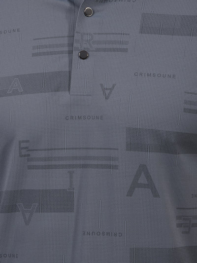 Grey Typographic Print Polo Neck T-Shirt-Men T-Shirts-Crimsoune Club