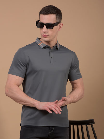 Grey Polo Neck T-Shirt-Men T-Shirts-Crimsoune Club