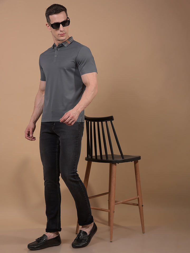 Grey Polo Neck T-Shirt-Men T-Shirts-Crimsoune Club