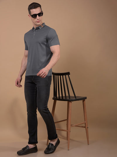 Grey Polo Neck T-Shirt-Men T-Shirts-Crimsoune Club