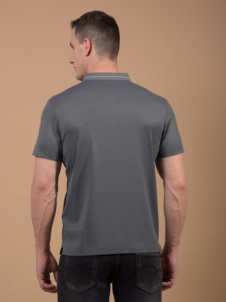 Grey Polo Neck T-Shirt-Men T-Shirts-Crimsoune Club