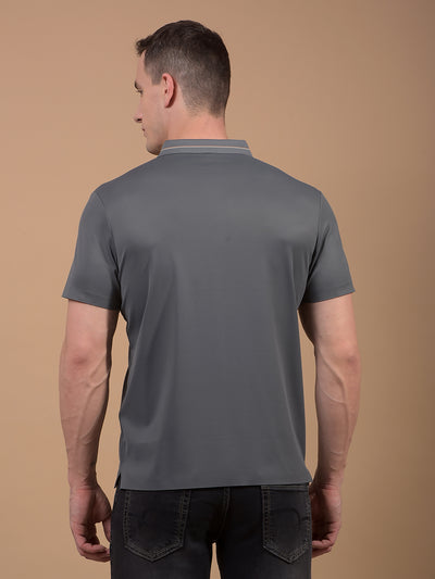 Grey Polo Neck T-Shirt-Men T-Shirts-Crimsoune Club