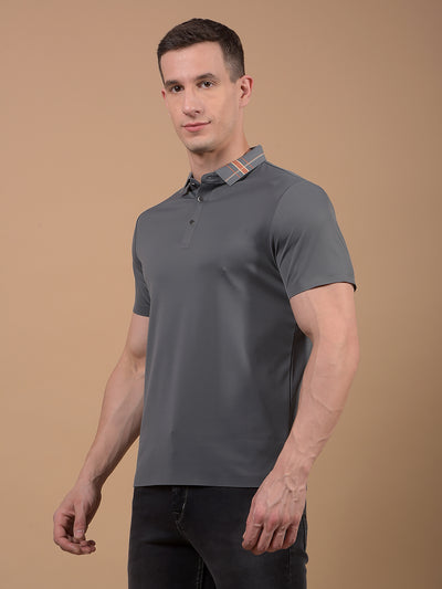 Grey Polo Neck T-Shirt-Men T-Shirts-Crimsoune Club