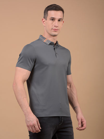 Grey Polo Neck T-Shirt-Men T-Shirts-Crimsoune Club