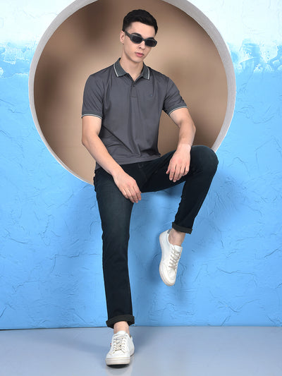 Grey Polo Neck T-Shirt-Men T-Shirts-Crimsoune Club
