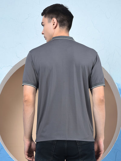 Grey Polo Neck T-Shirt-Men T-Shirts-Crimsoune Club