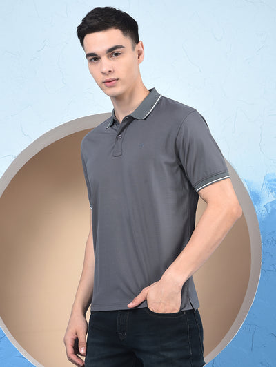Grey Polo Neck T-Shirt-Men T-Shirts-Crimsoune Club