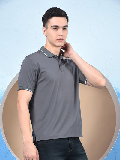 Grey Polo Neck T-Shirt-Men T-Shirts-Crimsoune Club