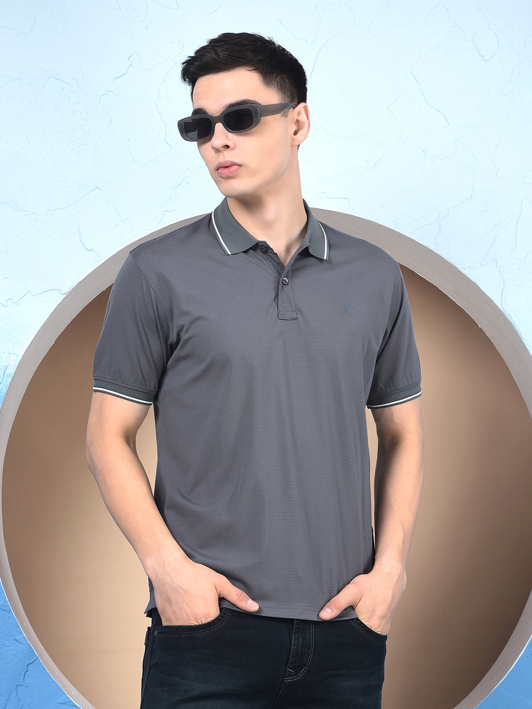 Grey Polo Neck T-Shirt-Men T-Shirts-Crimsoune Club