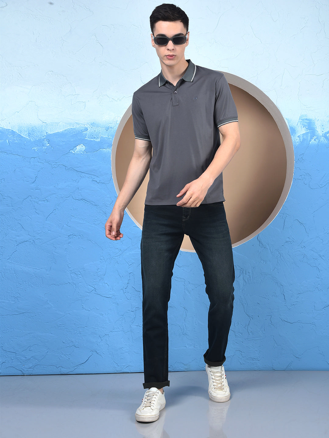 Grey Polo Neck T-Shirt-Men T-Shirts-Crimsoune Club