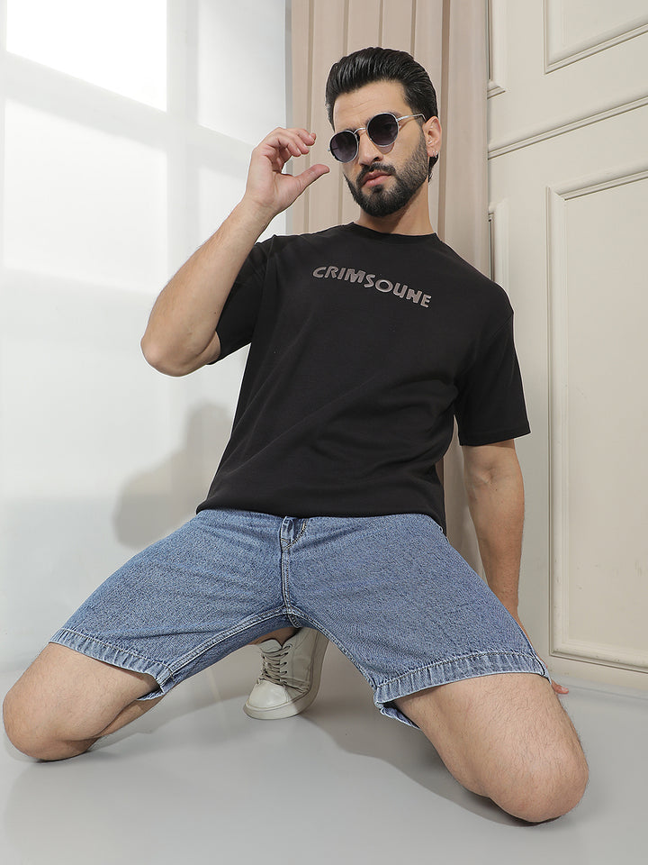 Black Graphic Print 100% Cotton T-Shirt-Men T-Shirts-Crimsoune Club
