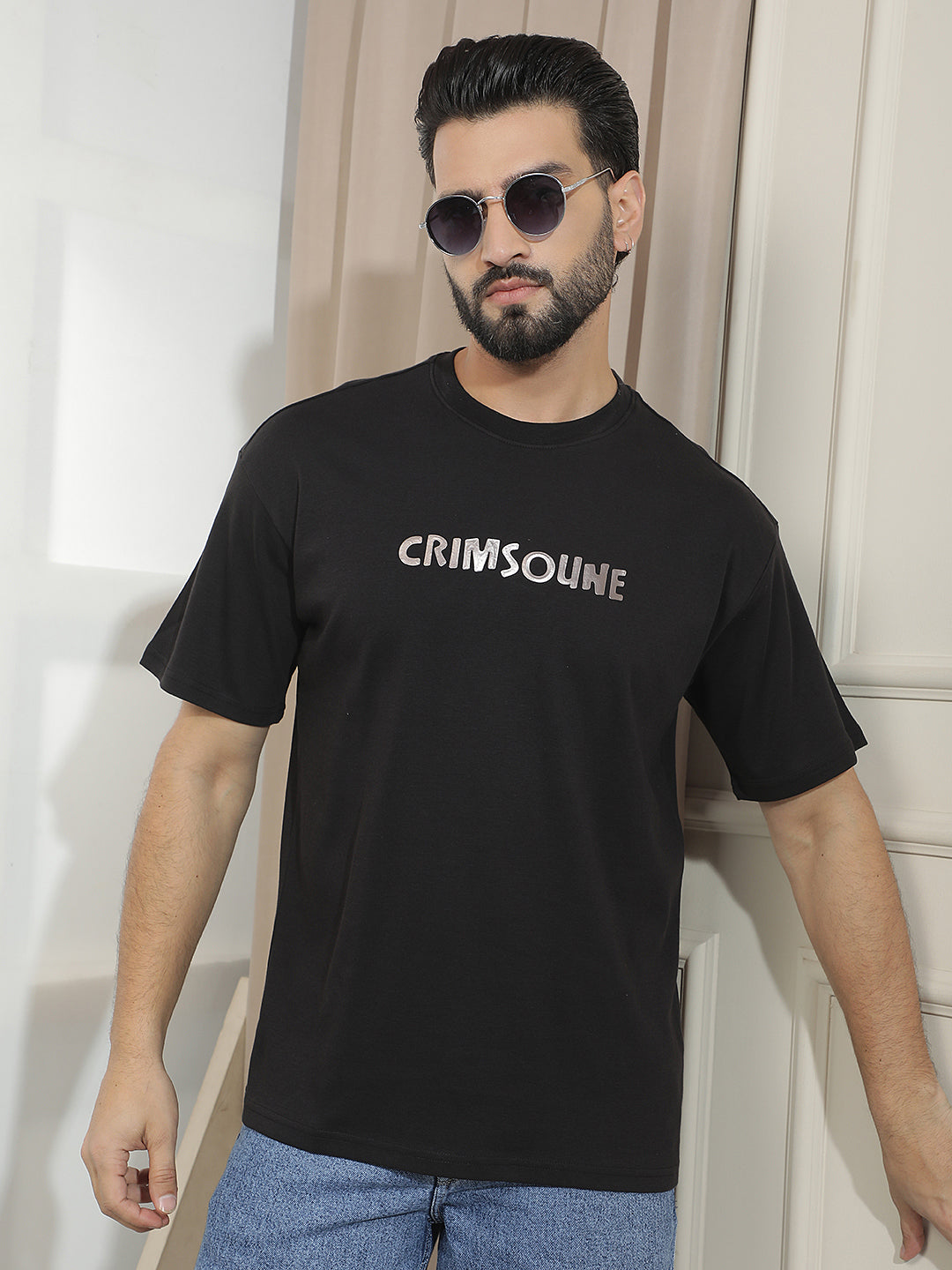 Black Graphic Print 100% Cotton T-Shirt-Men T-Shirts-Crimsoune Club