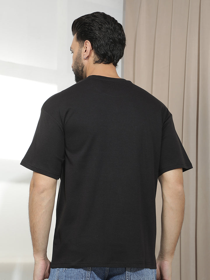 Black Graphic Print 100% Cotton T-Shirt-Men T-Shirts-Crimsoune Club