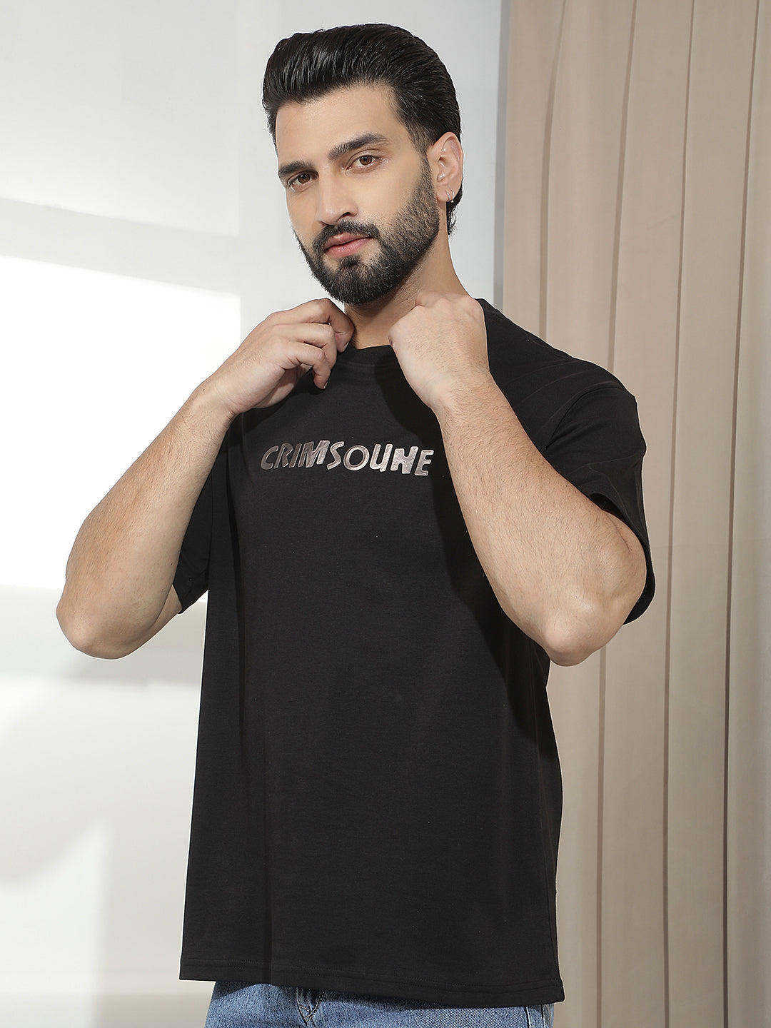 Black Graphic Print 100% Cotton T-Shirt-Men T-Shirts-Crimsoune Club