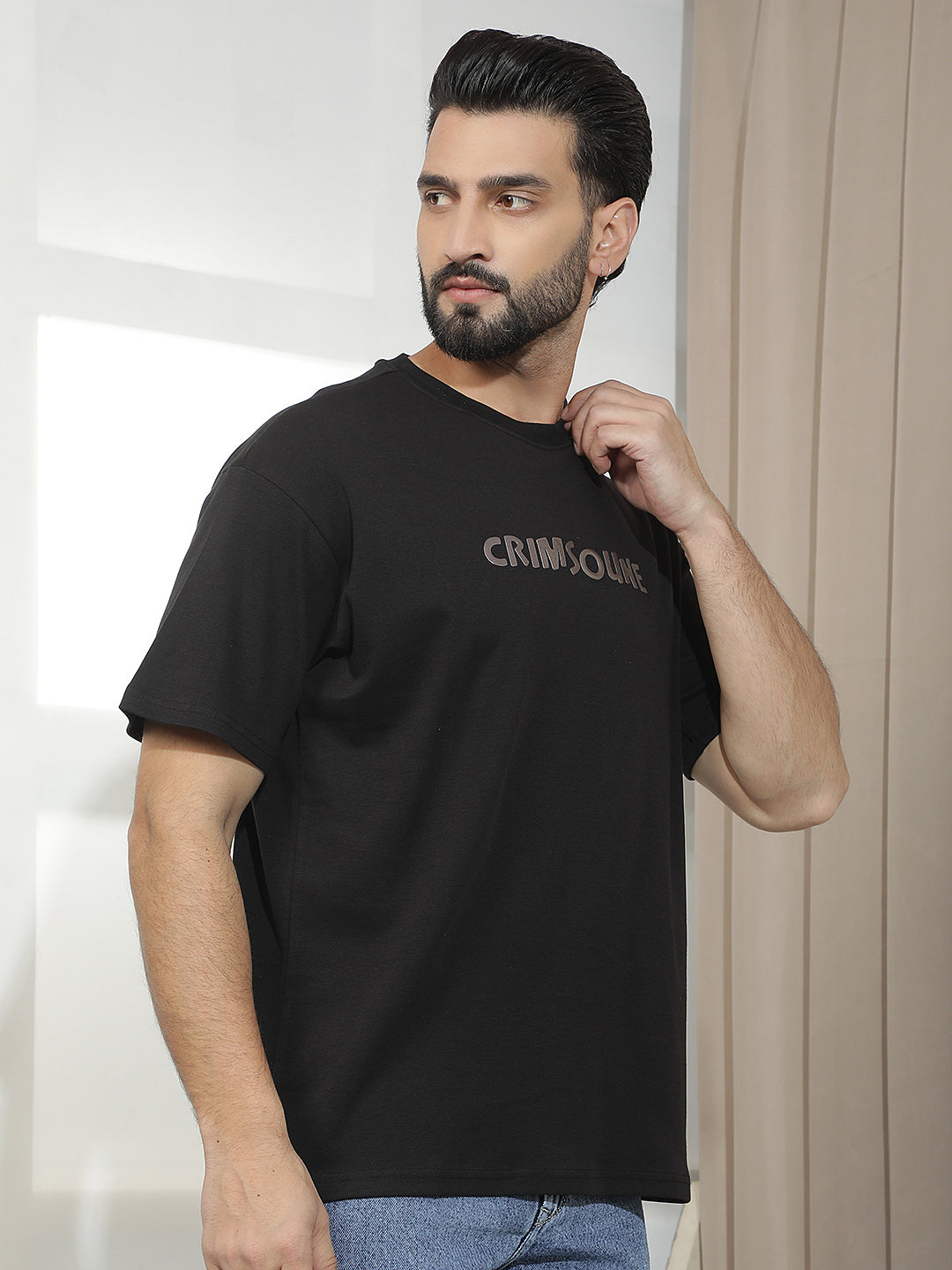 Black Graphic Print 100% Cotton T-Shirt-Men T-Shirts-Crimsoune Club