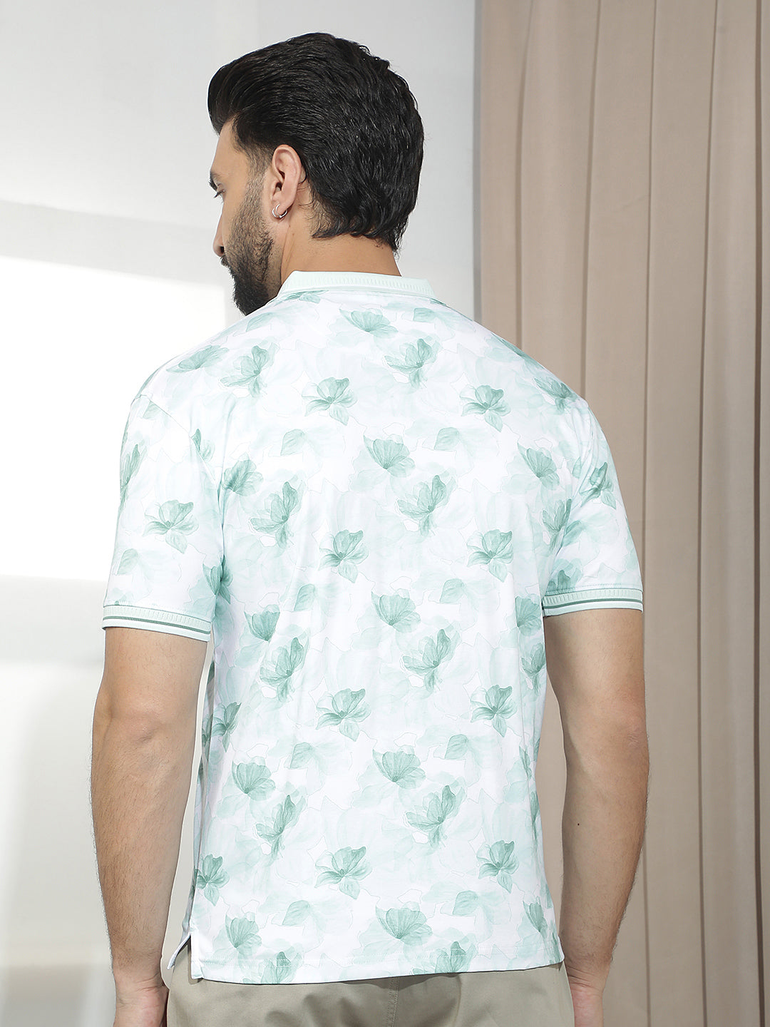 Green Floral Print 100% Cotton T-Shirt-Men T-Shirts-Crimsoune Club