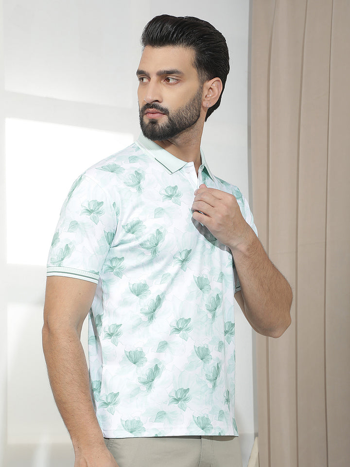Green Floral Print 100% Cotton T-Shirt-Men T-Shirts-Crimsoune Club