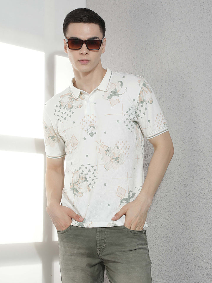 Green Floral Print T-Shirt-Men T-Shirts-Crimsoune Club