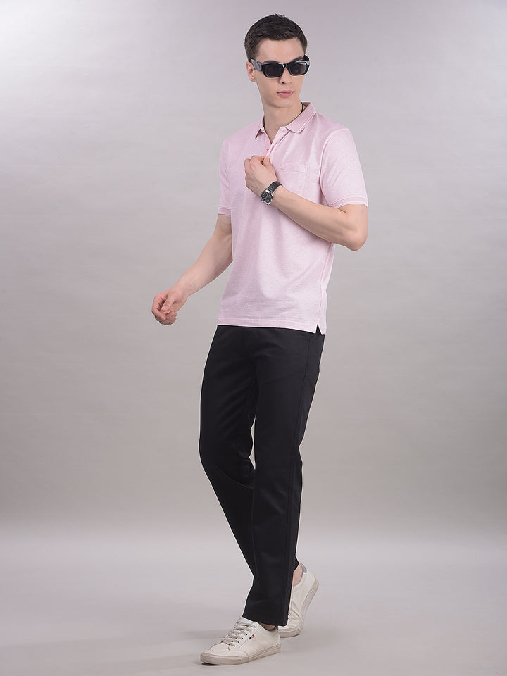 Pink Printed Polo Neck T-Shirt-Men T-Shirts-Crimsoune Club