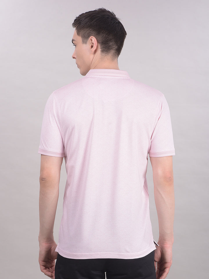 Pink Printed Polo Neck T-Shirt-Men T-Shirts-Crimsoune Club