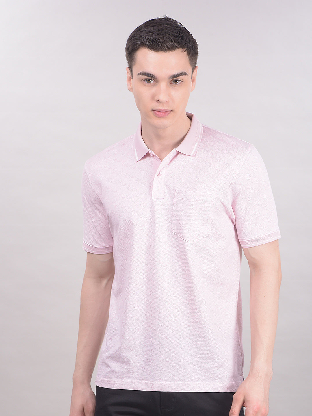 Pink Printed Polo Neck T-Shirt-Men T-Shirts-Crimsoune Club