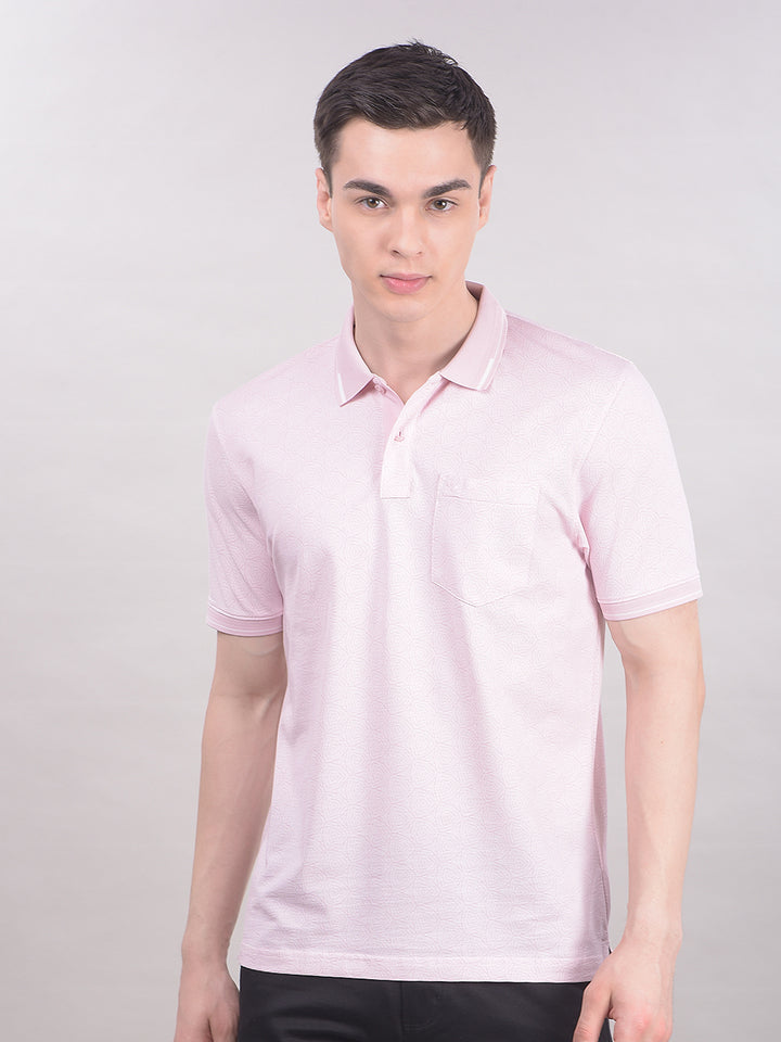 Pink Printed Polo Neck T-Shirt-Men T-Shirts-Crimsoune Club