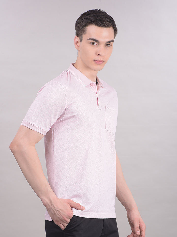 Pink Printed Polo Neck T-Shirt-Men T-Shirts-Crimsoune Club