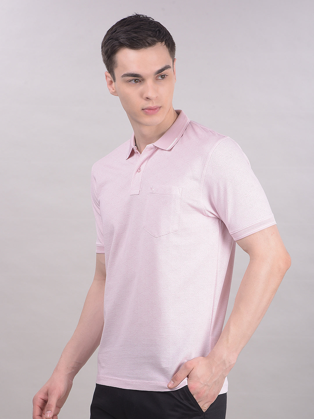 Pink Printed Polo Neck T-Shirt-Men T-Shirts-Crimsoune Club