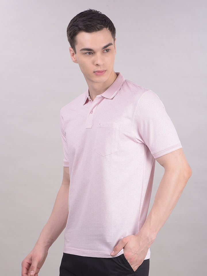 Pink Printed Polo Neck T-Shirt-Men T-Shirts-Crimsoune Club