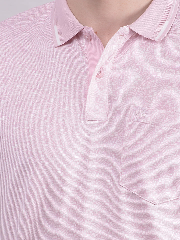 Pink Printed Polo Neck T-Shirt-Men T-Shirts-Crimsoune Club