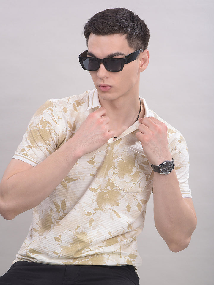 Tan Floral Print T-Shirt-Men T-Shirts-Crimsoune Club