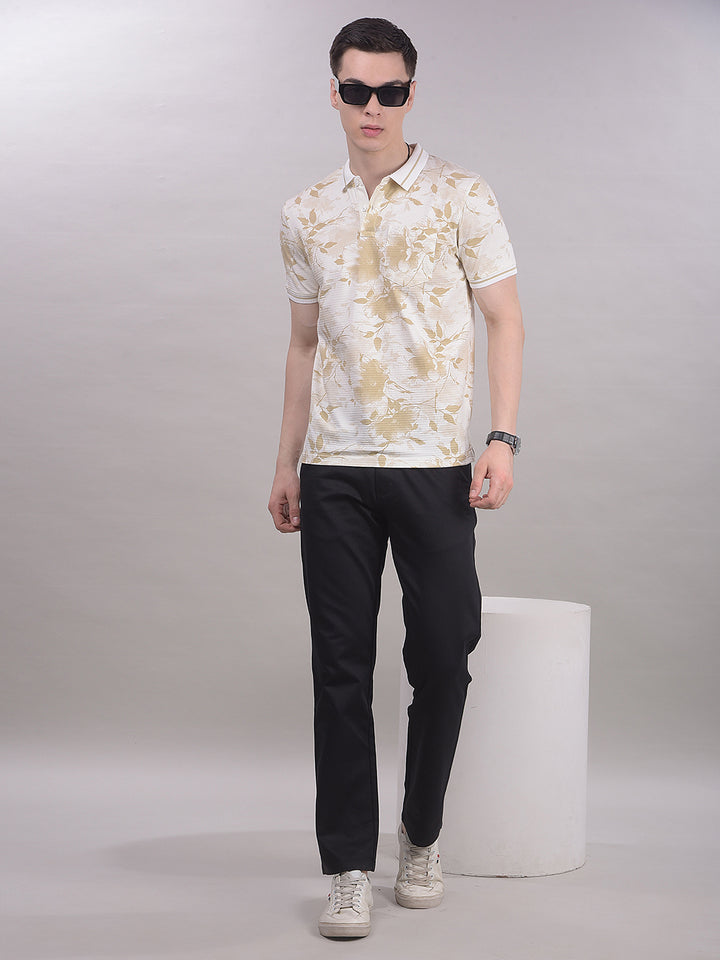 Tan Floral Print T-Shirt-Men T-Shirts-Crimsoune Club