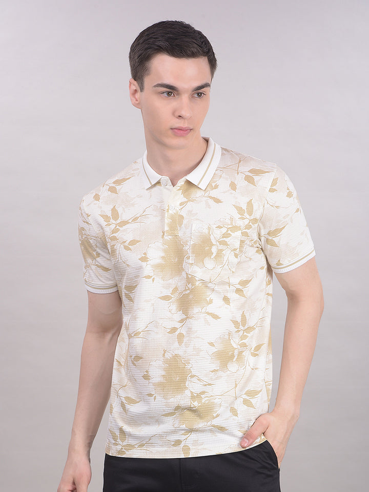 Tan Floral Print T-Shirt-Men T-Shirts-Crimsoune Club