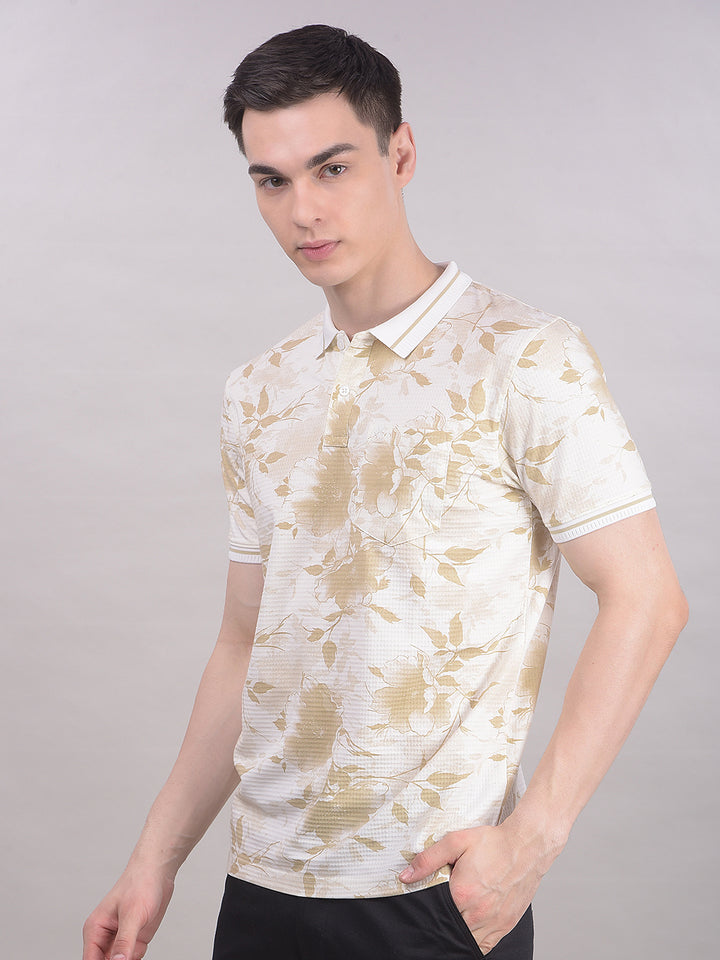 Tan Floral Print T-Shirt-Men T-Shirts-Crimsoune Club
