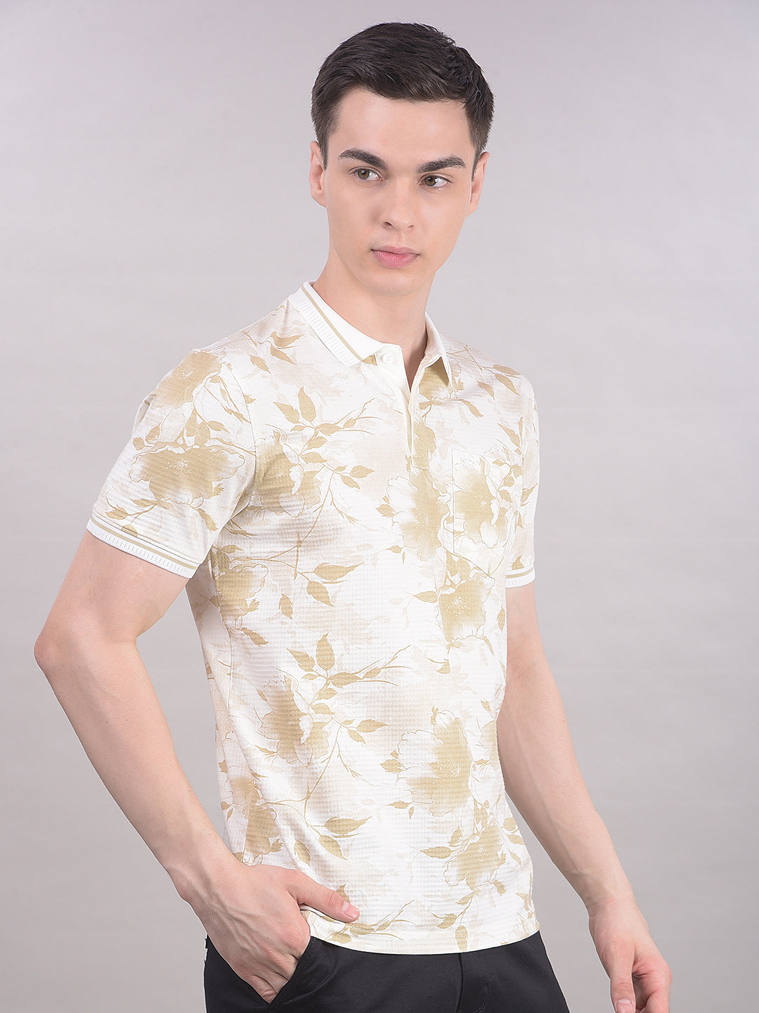 Tan Floral Print T-Shirt-Men T-Shirts-Crimsoune Club