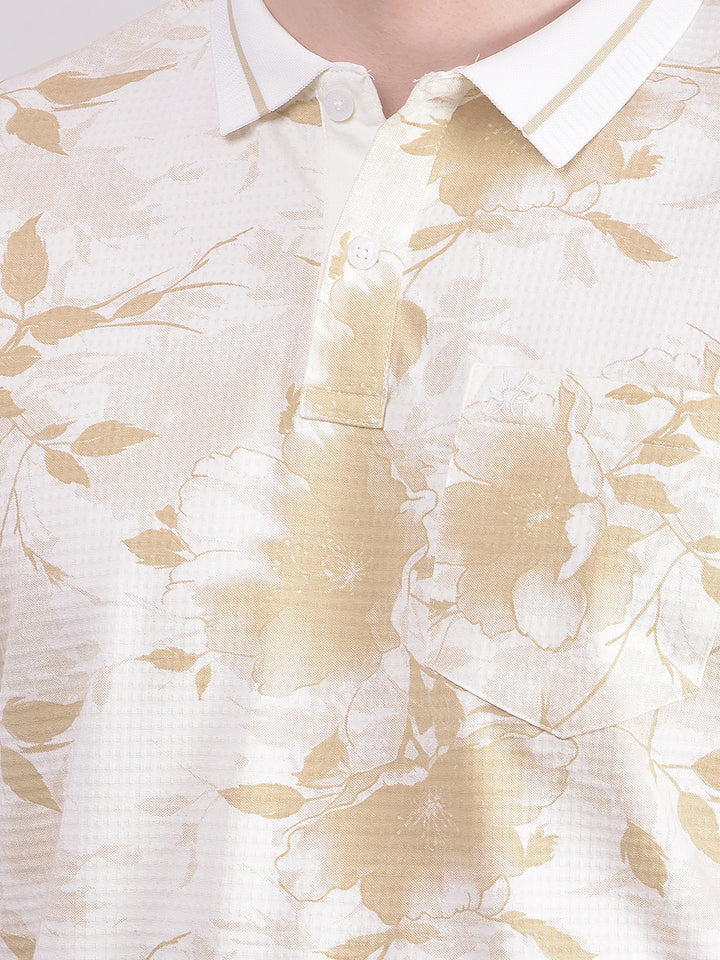 Tan Floral Print T-Shirt-Men T-Shirts-Crimsoune Club