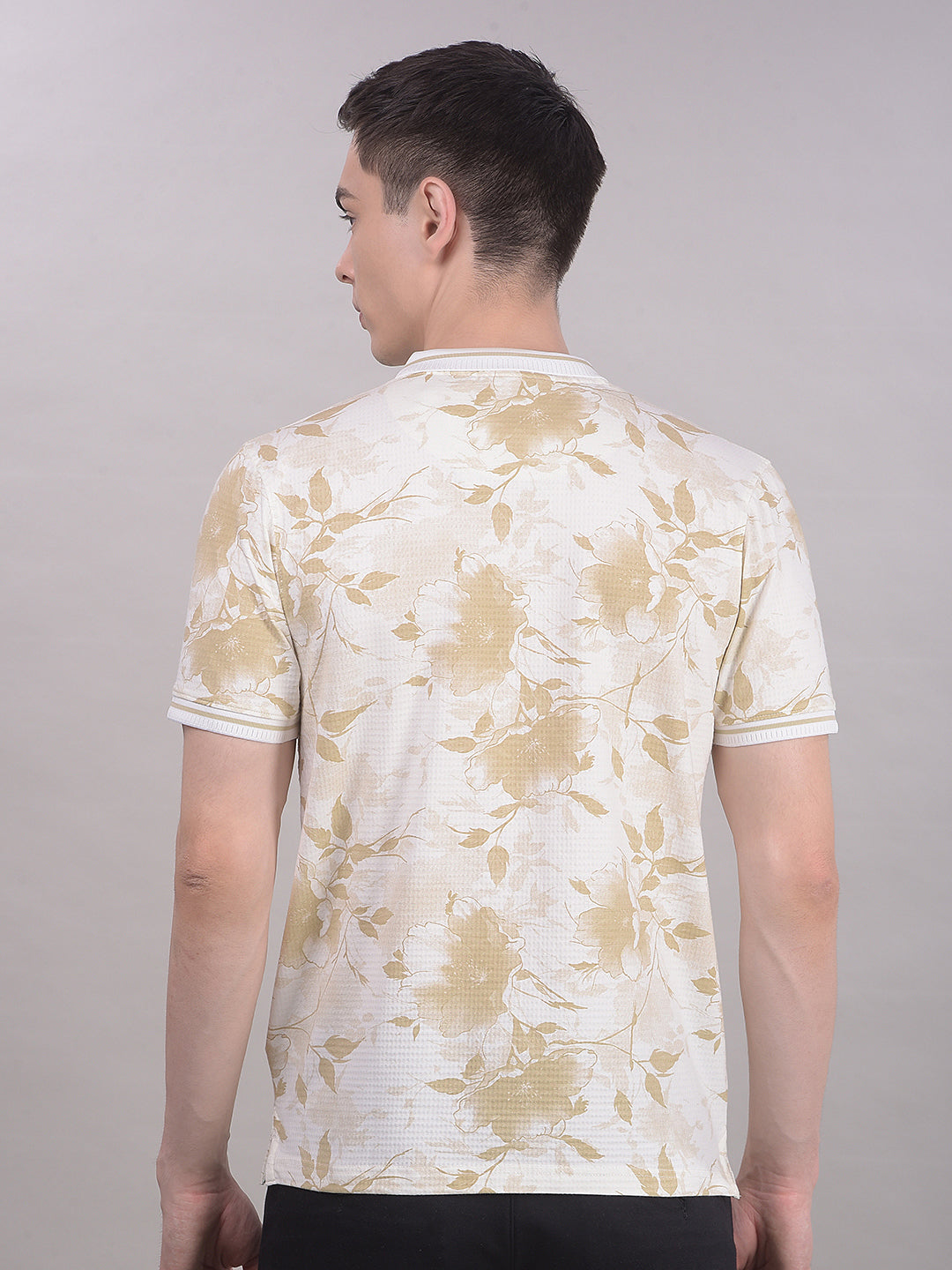 Tan Floral Print T-Shirt-Men T-Shirts-Crimsoune Club